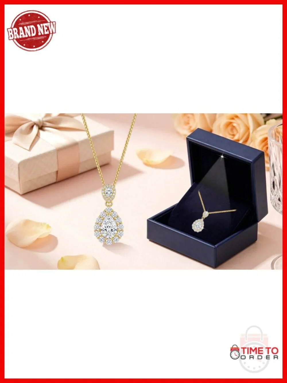1.5ct Moissanite S925 Sterling Silver 18K Gold Plated Teardrop Pendant Necklace